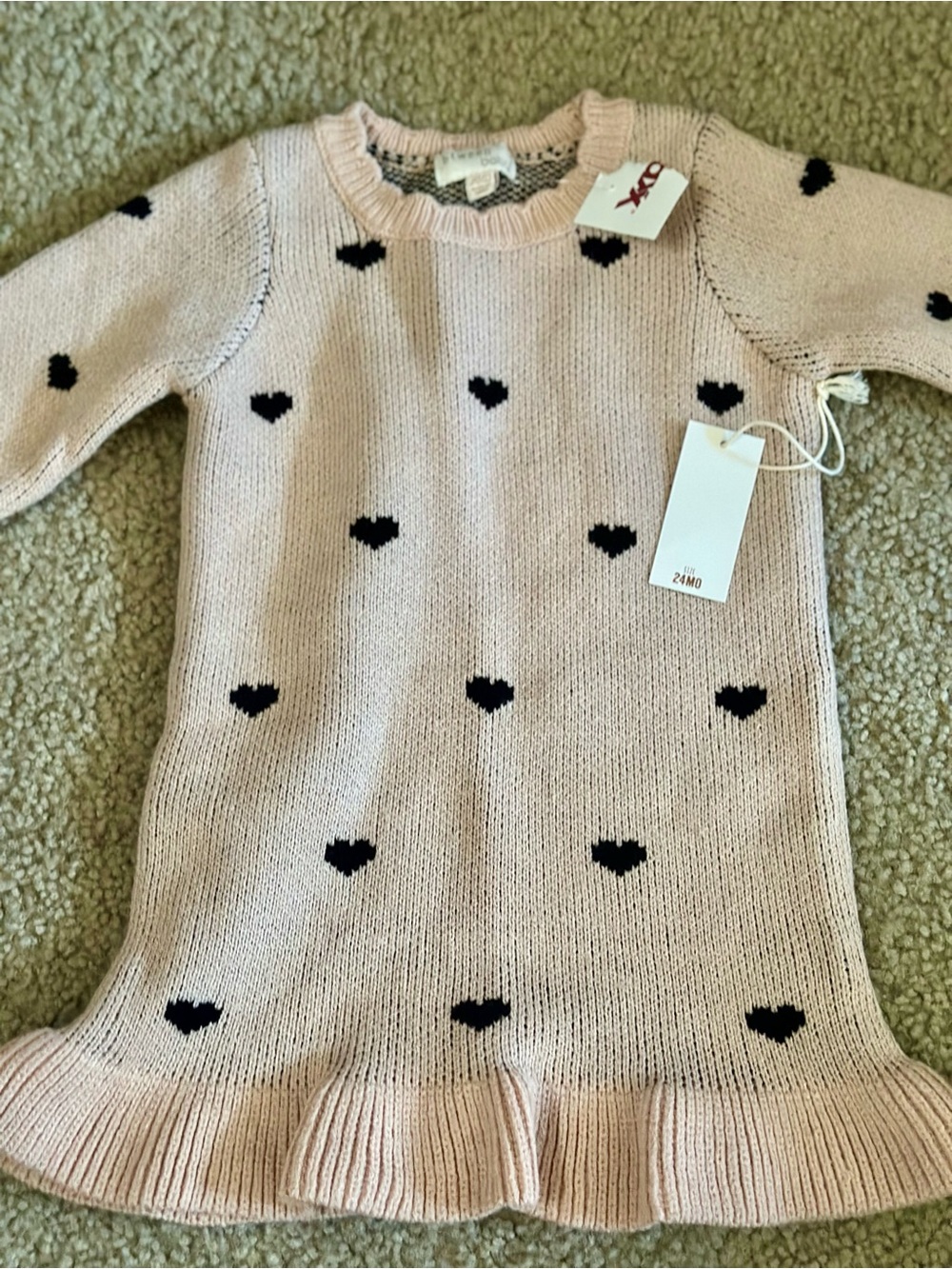 Girls Knit Heart Sweater Dress - Pink